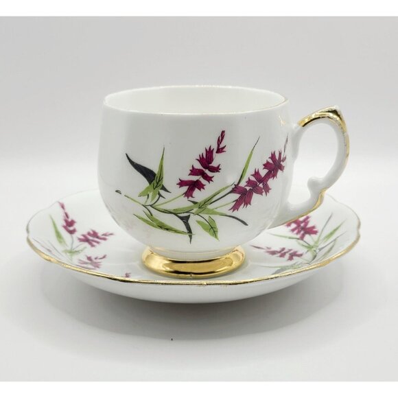 Rare Royal Vale Cup & Saucer  Burgandy Florals Green Leaves With Gold Trim - Picture 1 of 16